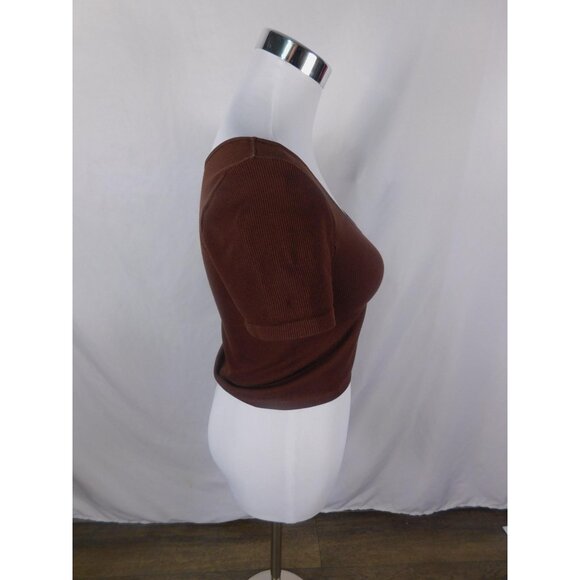 Bozzolo Brown Ribbed Crop Top Square Neck Short Sleeve M/L - Picture 6 of 10